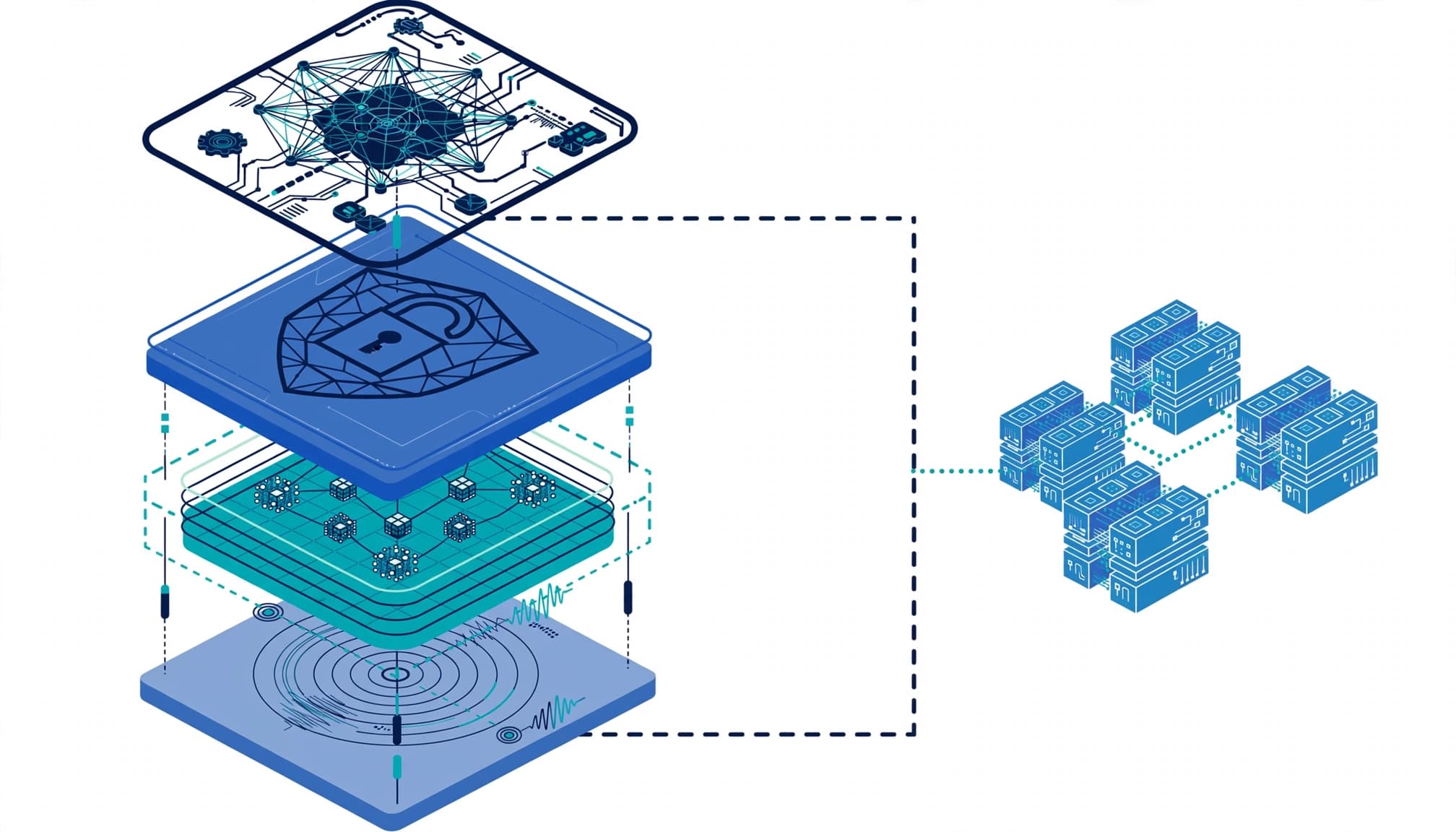 Connected security layers frame compute outside a license boundary.