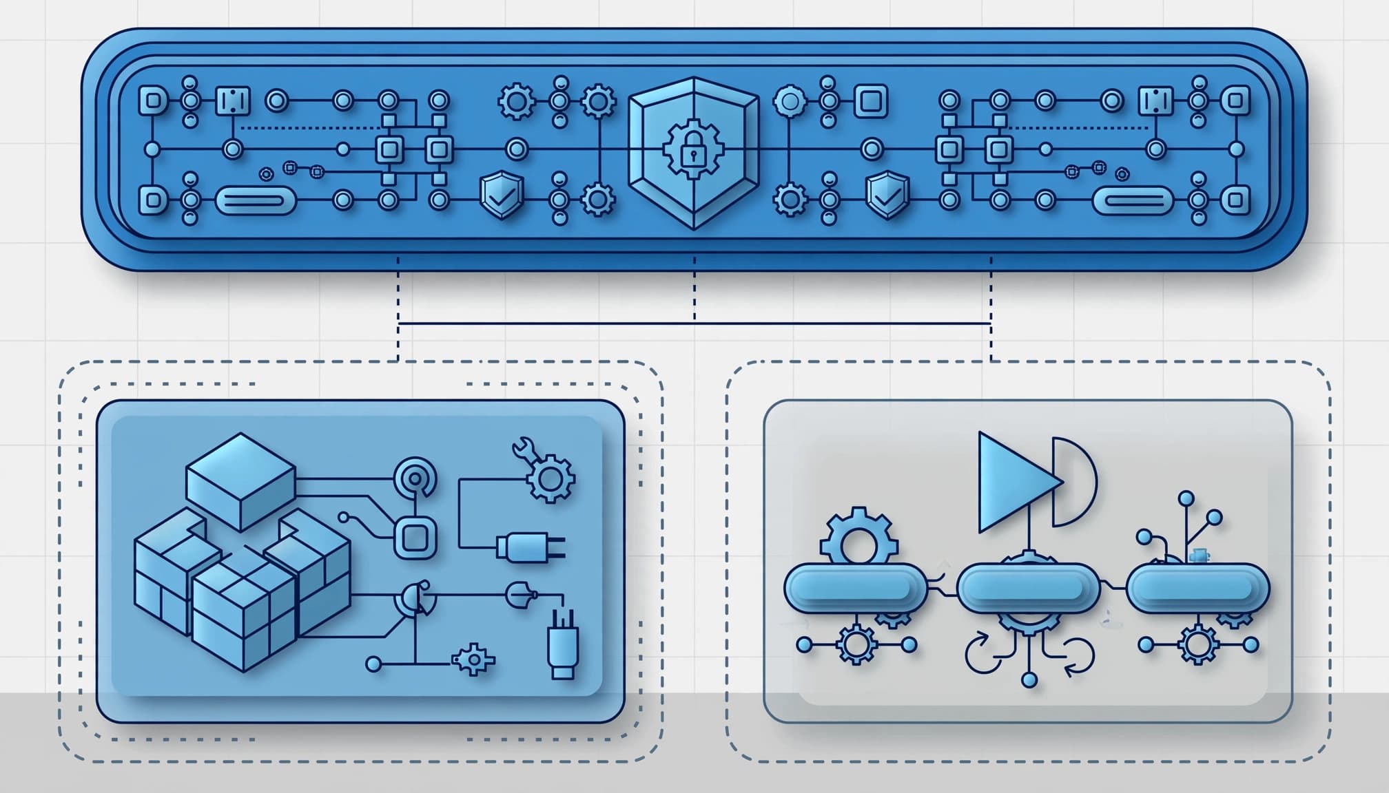 A blue governance layer connects to separate agent-building and execution modules.