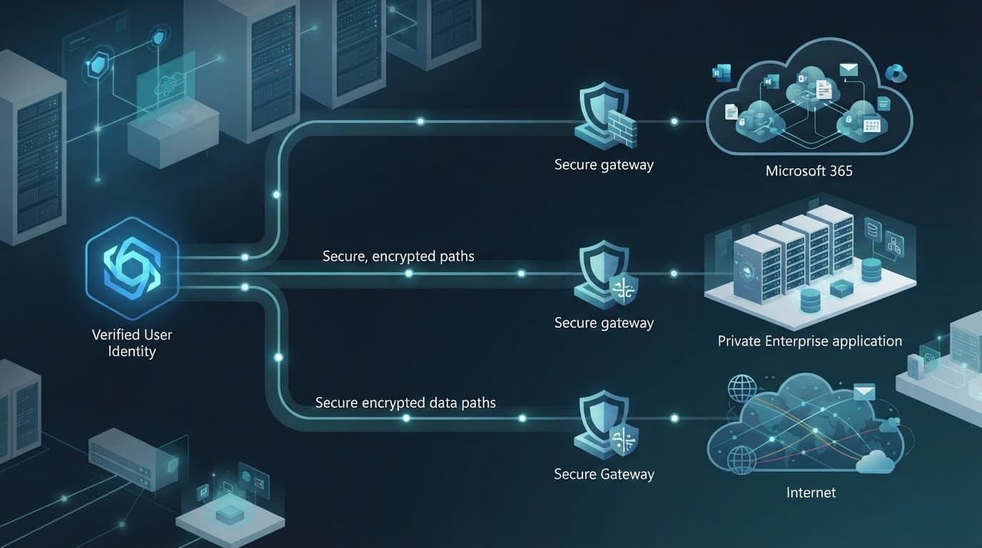 Identity-based access connects securely to cloud, private, and internet resources.