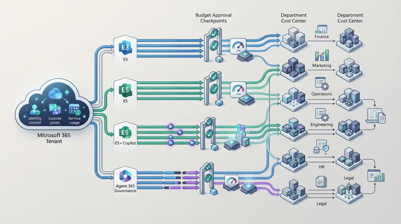 A cloud tenant routes license costs to department budgets.