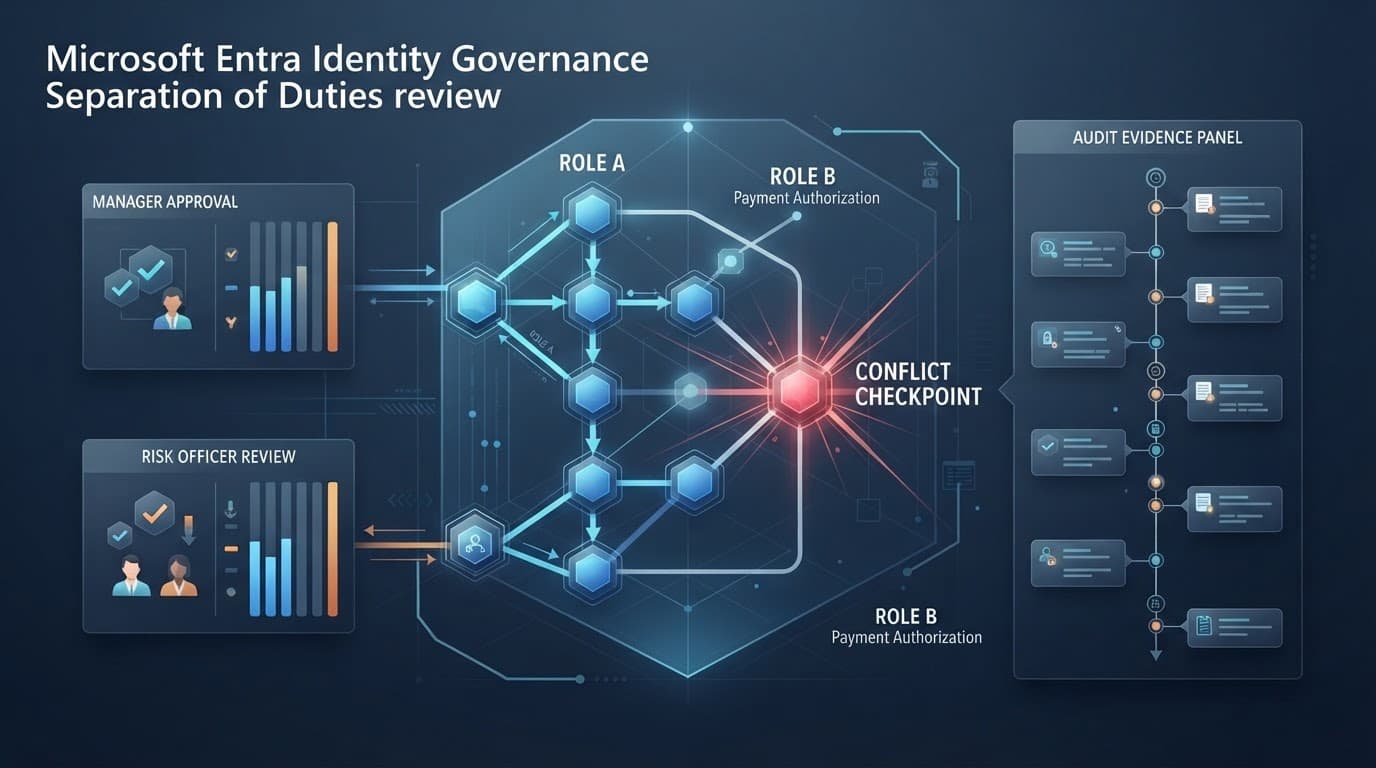 Geometric access matrix showing blocked role paths, approval gates, and audit evidence.