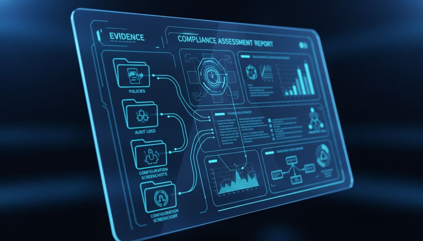 Close-up of computer screen showing organized digital folders and reports in blue tones.