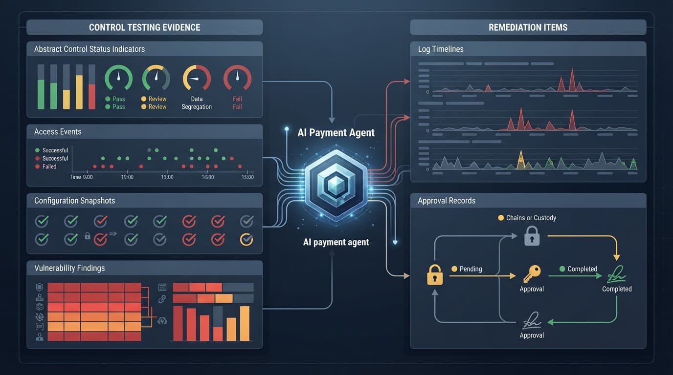 Dashboard showing one payment agent linked to security evidence and control checks.