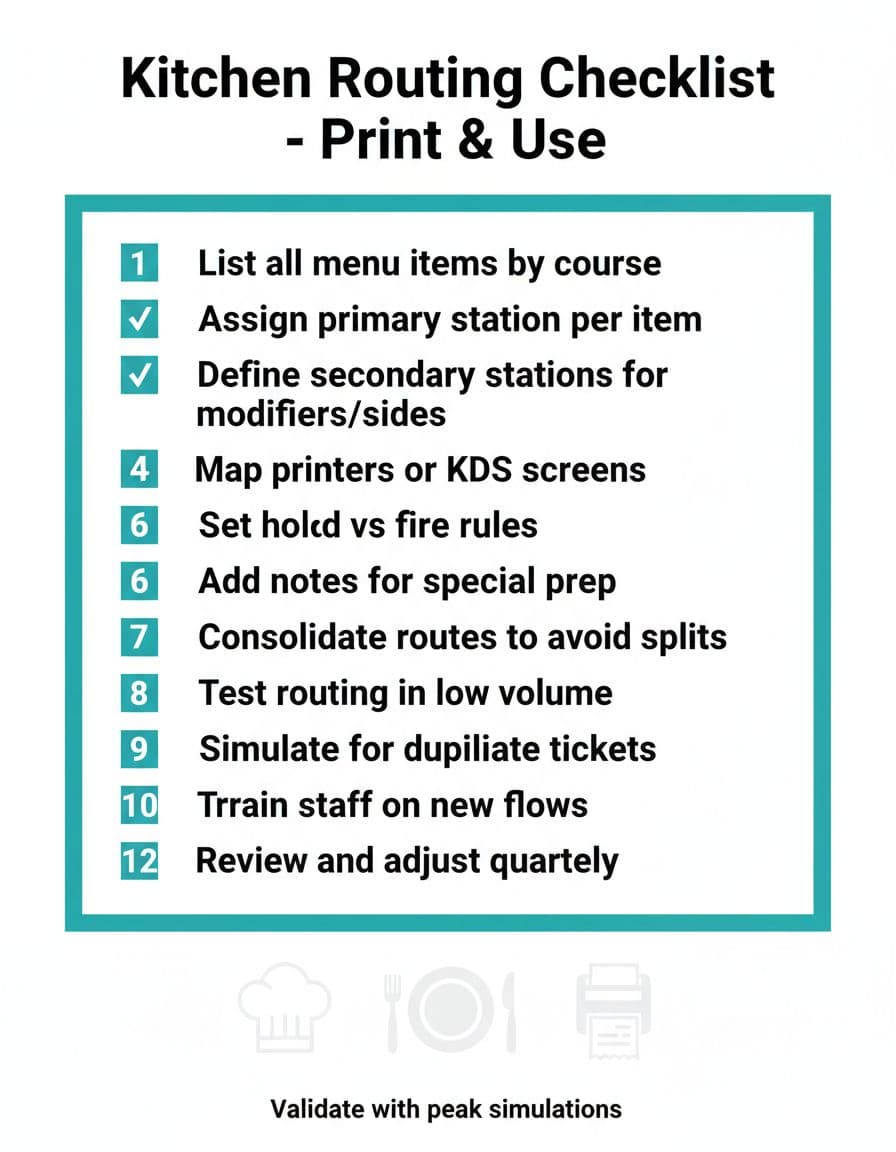 Printable one-page kitchen routing checklist