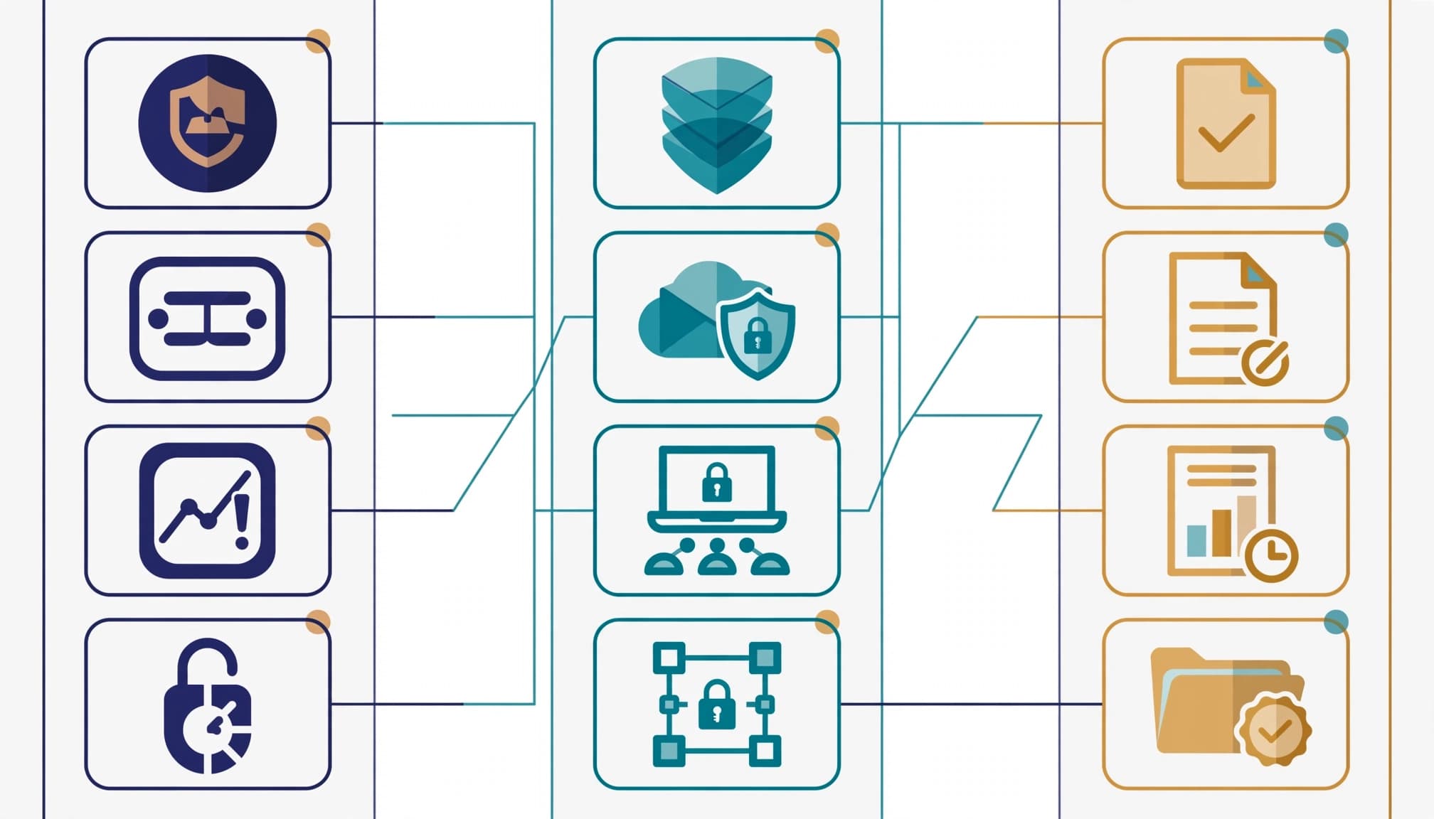 A layered diagram links business risks, security capabilities, and audit evidence.